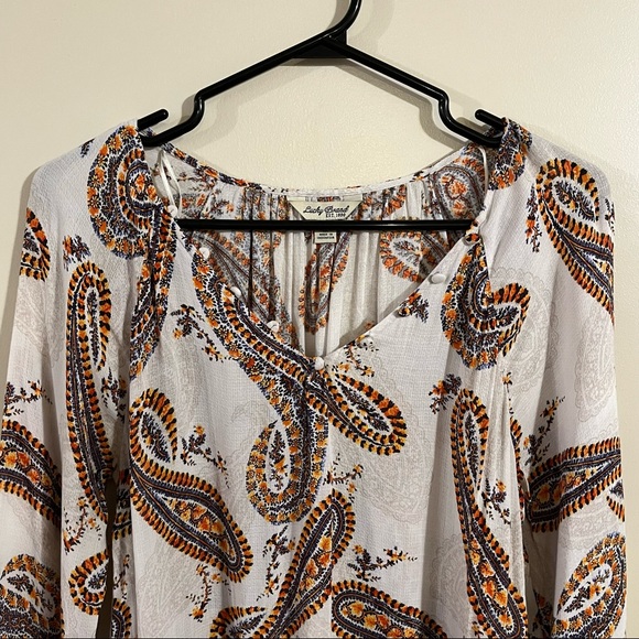 Lucky Brand White Orange Blue Paisley Print Relaxed Fit Tunic Blouse - Picture 3 of 9